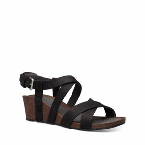 Women's Black Strappy Wedge Sandals